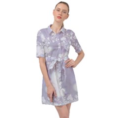Pale Violet And White Floral Pattern Belted Shirt Dress by SpinnyChairDesigns