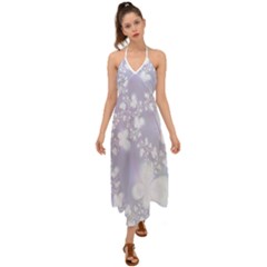 Pale Violet And White Floral Pattern Halter Tie Back Dress  by SpinnyChairDesigns