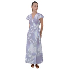 Pale Violet And White Floral Pattern Flutter Sleeve Maxi Dress by SpinnyChairDesigns