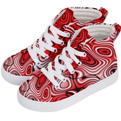 Black Red White Abstract Stripes Kids  Hi-top Skate Sneakers by SpinnyChairDesigns