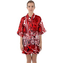 Black Red White Abstract Stripes Half Sleeve Satin Kimono  by SpinnyChairDesigns