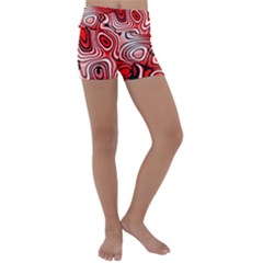 Black Red White Abstract Stripes Kids  Lightweight Velour Yoga Shorts by SpinnyChairDesigns