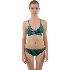 Dark Green Marbled Texture Wrap Around Bikini Set by SpinnyChairDesigns