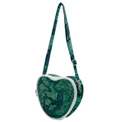 Dark Green Marbled Texture Heart Shoulder Bag by SpinnyChairDesigns