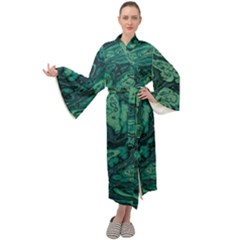 Dark Green Marbled Texture Maxi Velour Kimono by SpinnyChairDesigns