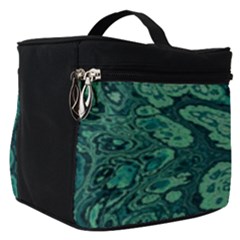 Dark Green Marbled Texture Make Up Travel Bag (small) by SpinnyChairDesigns