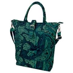 Dark Green Marbled Texture Buckle Top Tote Bag