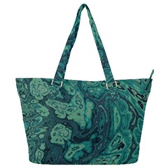 Dark Green Marbled Texture Full Print Shoulder Bag by SpinnyChairDesigns