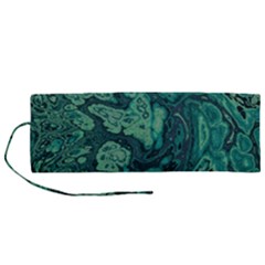 Dark Green Marbled Texture Roll Up Canvas Pencil Holder (m) by SpinnyChairDesigns
