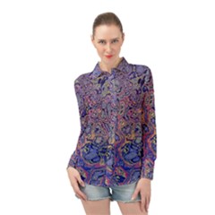 Colorful Marbled Paint Texture Long Sleeve Chiffon Shirt