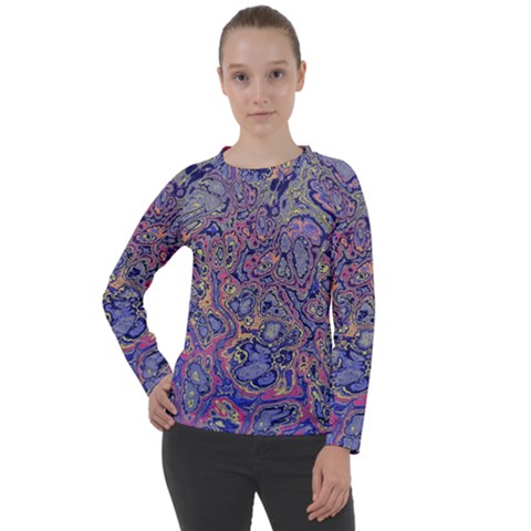 Colorful Marbled Paint Texture Women s Long Sleeve Raglan Tee by SpinnyChairDesigns
