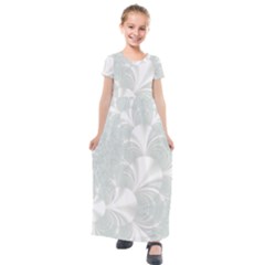 Mint Cream And White Intricate Swirl Spiral Kids  Short Sleeve Maxi Dress by SpinnyChairDesigns