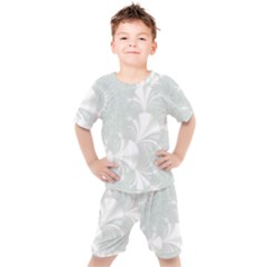 Mint Cream And White Intricate Swirl Spiral Kids  Tee And Shorts Set by SpinnyChairDesigns