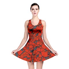 Red Grey Abstract Grunge Pattern Reversible Skater Dress by SpinnyChairDesigns