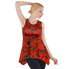 Red Grey Abstract Grunge Pattern Side Drop Tank Tunic by SpinnyChairDesigns