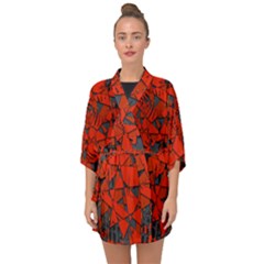 Red Grey Abstract Grunge Pattern Half Sleeve Chiffon Kimono by SpinnyChairDesigns