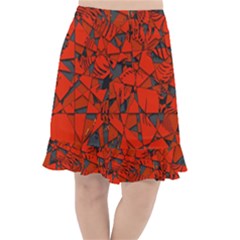Red Grey Abstract Grunge Pattern Fishtail Chiffon Skirt by SpinnyChairDesigns
