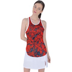 Red Grey Abstract Grunge Pattern Racer Back Mesh Tank Top by SpinnyChairDesigns