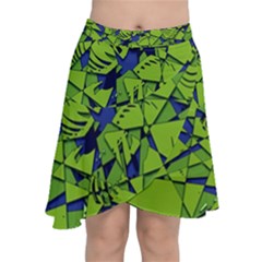 Green Blue Abstract Grunge Pattern Chiffon Wrap Front Skirt by SpinnyChairDesigns