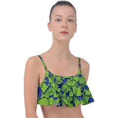 Green Blue Abstract Grunge Pattern Frill Bikini Top by SpinnyChairDesigns