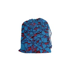 Red Blue Abstract Grunge Pattern Drawstring Pouch (small) by SpinnyChairDesigns