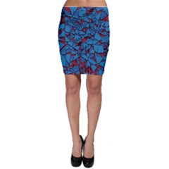 Red Blue Abstract Grunge Pattern Bodycon Skirt by SpinnyChairDesigns