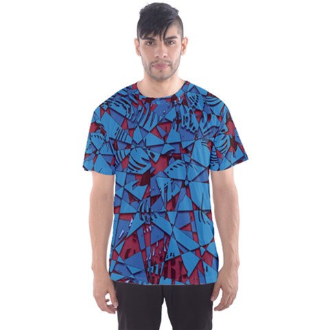 Red Blue Abstract Grunge Pattern Men s Sport Mesh Tee by SpinnyChairDesigns