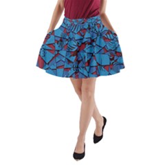 Red Blue Abstract Grunge Pattern A-line Pocket Skirt by SpinnyChairDesigns