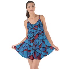 Red Blue Abstract Grunge Pattern Love the Sun Cover Up