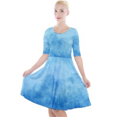 Abstract Sky Blue Texture Quarter Sleeve A-line Dress by SpinnyChairDesigns