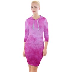 Abstract Pink Grunge Texture Quarter Sleeve Hood Bodycon Dress by SpinnyChairDesigns