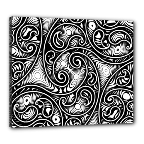 Abstract Paisley Black And White Canvas 24  X 20  (stretched) by SpinnyChairDesigns