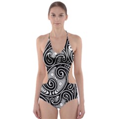 Abstract Paisley Black And White Cut-out One Piece Swimsuit