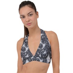 Abstract Paisley Black And White Halter Plunge Bikini Top by SpinnyChairDesigns