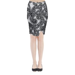 Abstract Paisley Black And White Midi Wrap Pencil Skirt by SpinnyChairDesigns