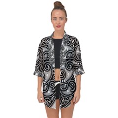 Abstract Paisley Black And White Open Front Chiffon Kimono by SpinnyChairDesigns