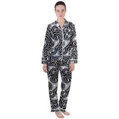 Abstract Paisley Black And White Satin Long Sleeve Pyjamas Set by SpinnyChairDesigns