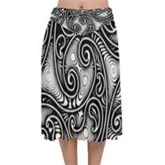 Abstract Paisley Black And White Velvet Flared Midi Skirt by SpinnyChairDesigns