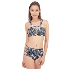 Abstract Paisley Black And White Cage Up Bikini Set by SpinnyChairDesigns