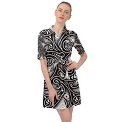 Abstract Paisley Black And White Belted Shirt Dress by SpinnyChairDesigns