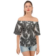 Abstract Paisley Black And White Off Shoulder Short Sleeve Top by SpinnyChairDesigns