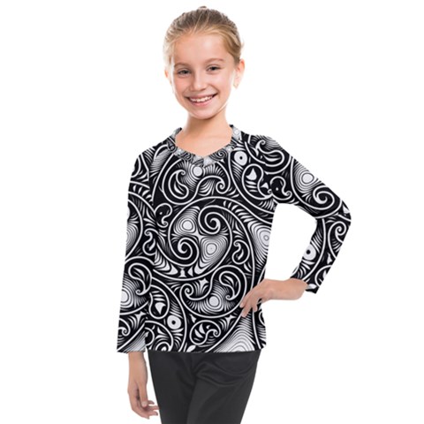 Abstract Paisley Black And White Kids  Long Mesh Tee by SpinnyChairDesigns