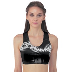 Black And White Abstract Swirls Sports Bra by SpinnyChairDesigns