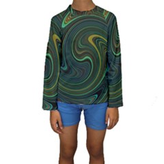 Dark Green Swirls Kids  Long Sleeve Swimwear