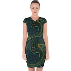 Dark Green Swirls Capsleeve Drawstring Dress  by SpinnyChairDesigns