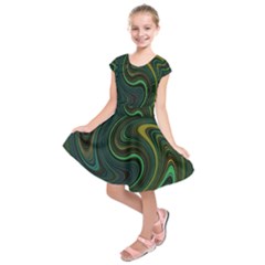 Dark Green Swirls Kids  Short Sleeve Dress by SpinnyChairDesigns