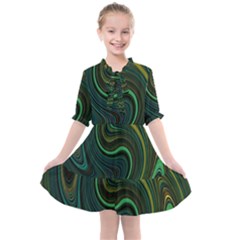 Dark Green Swirls Kids  All Frills Chiffon Dress by SpinnyChairDesigns