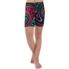 Red Green Swirls Kids  Lightweight Velour Capri Yoga Leggings by SpinnyChairDesigns