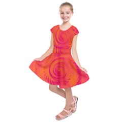 Pink And Orange Swirl Kids  Short Sleeve Dress by SpinnyChairDesigns