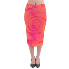 Pink And Orange Swirl Velvet Midi Pencil Skirt by SpinnyChairDesigns